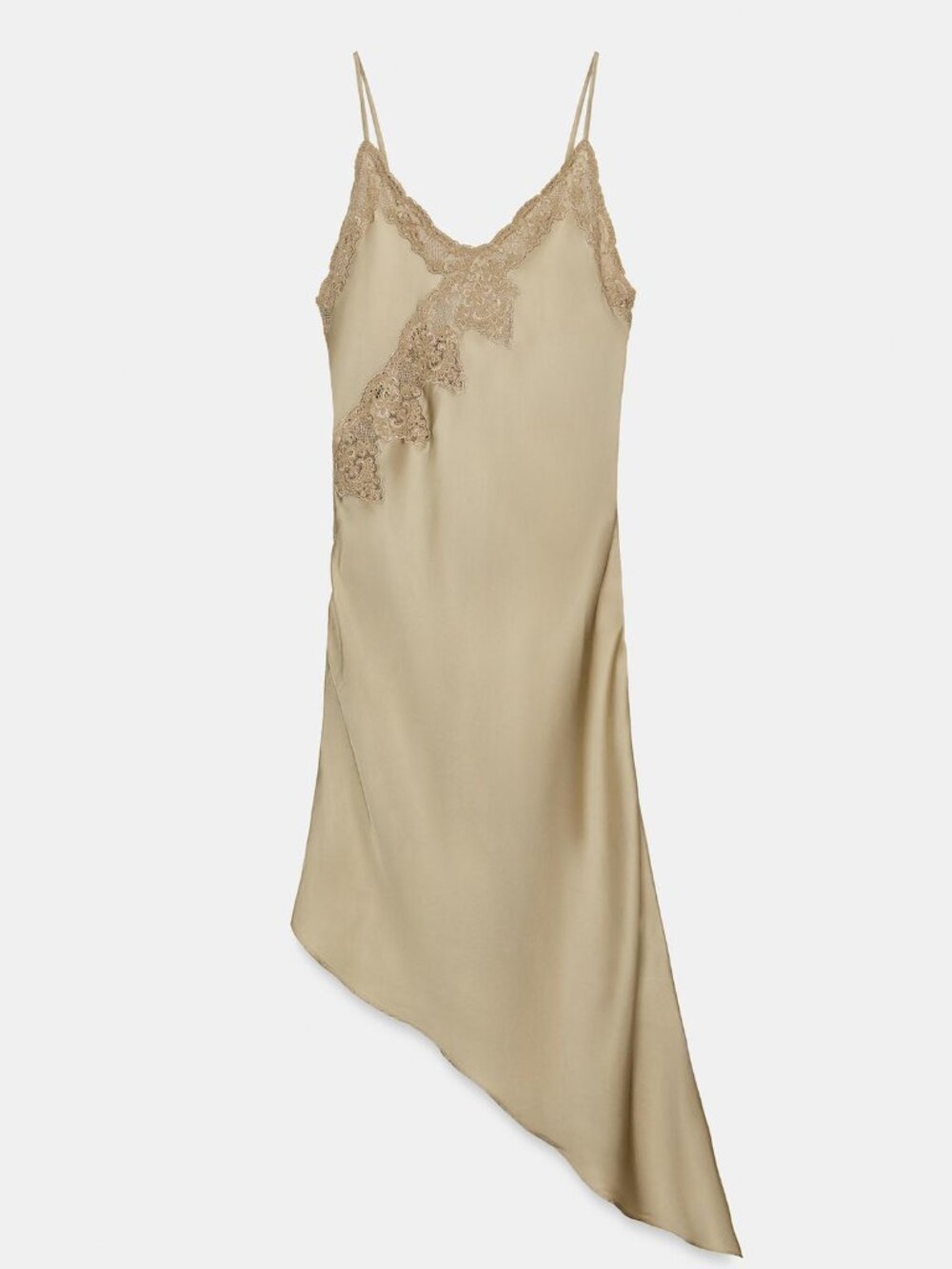 Zara Woman Collection Asymmetric Satin and Lace Dress in Beige Size Large NWT